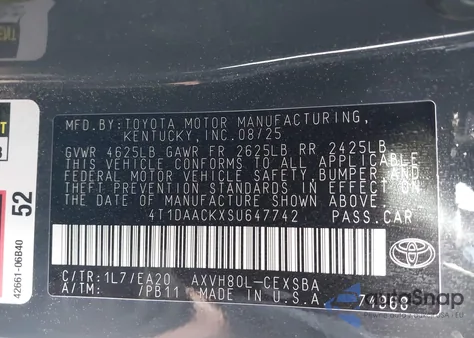 2025 Toyota Camry Se z USA, uszkodzony, nr VIN 4T1DAACKXSU647742